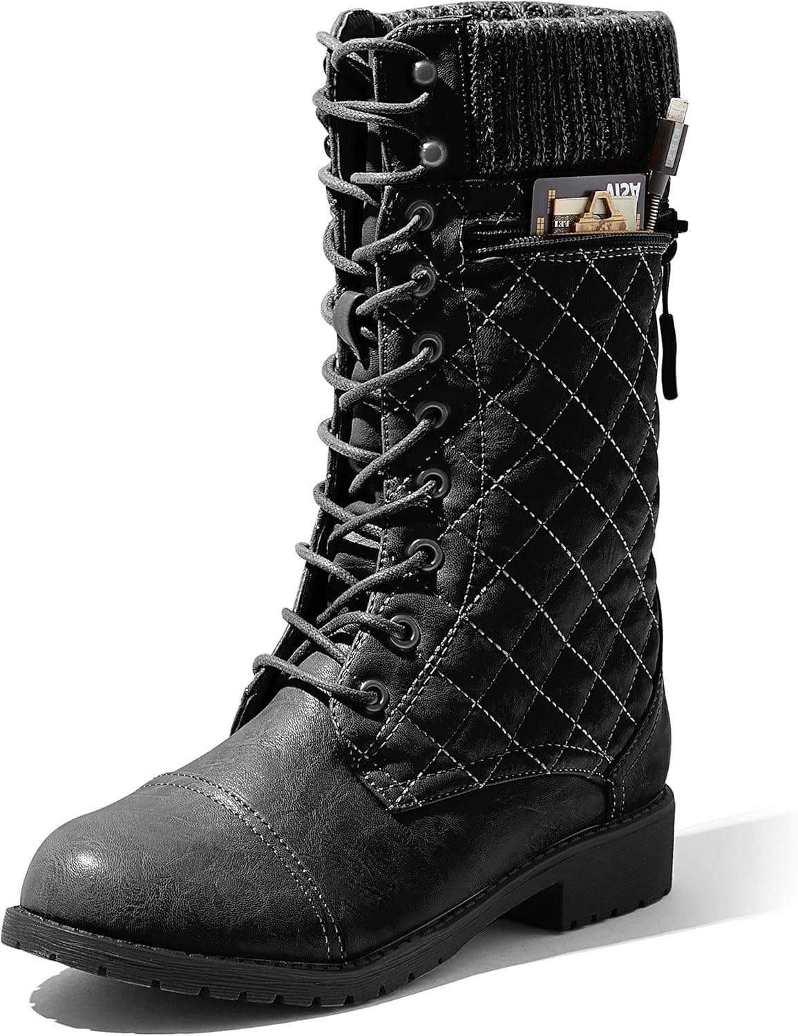 DailyShoes Women's Ankle Bootie Quilted Knit Credit Card Wallet Pocket Boots