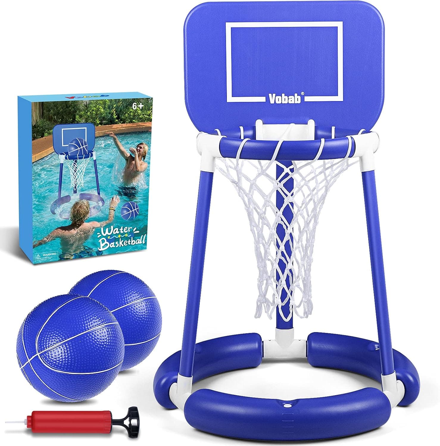 JUOIFIP Pool Basketball Hoop Floating Basketball Hoop for Swimming Pool Water Basketball Hoop for Kids Adults Competitive Water Land Play Basketball Game Set, 2 Balls and Pump Included