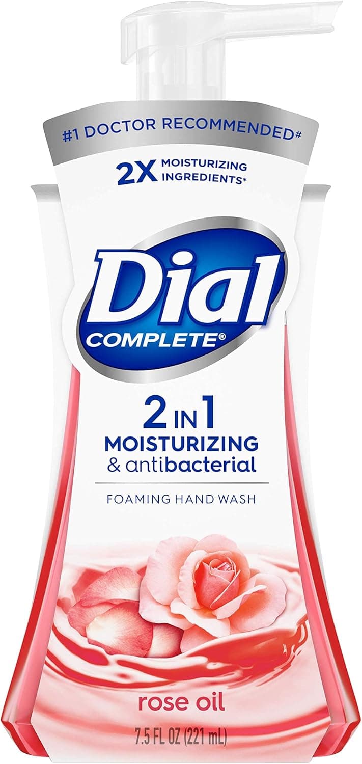 Dial Complete 2 in 1 Moisturizing & Antibacterial Foaming Hand Wash, Rose Oil, 7.5 Ounce