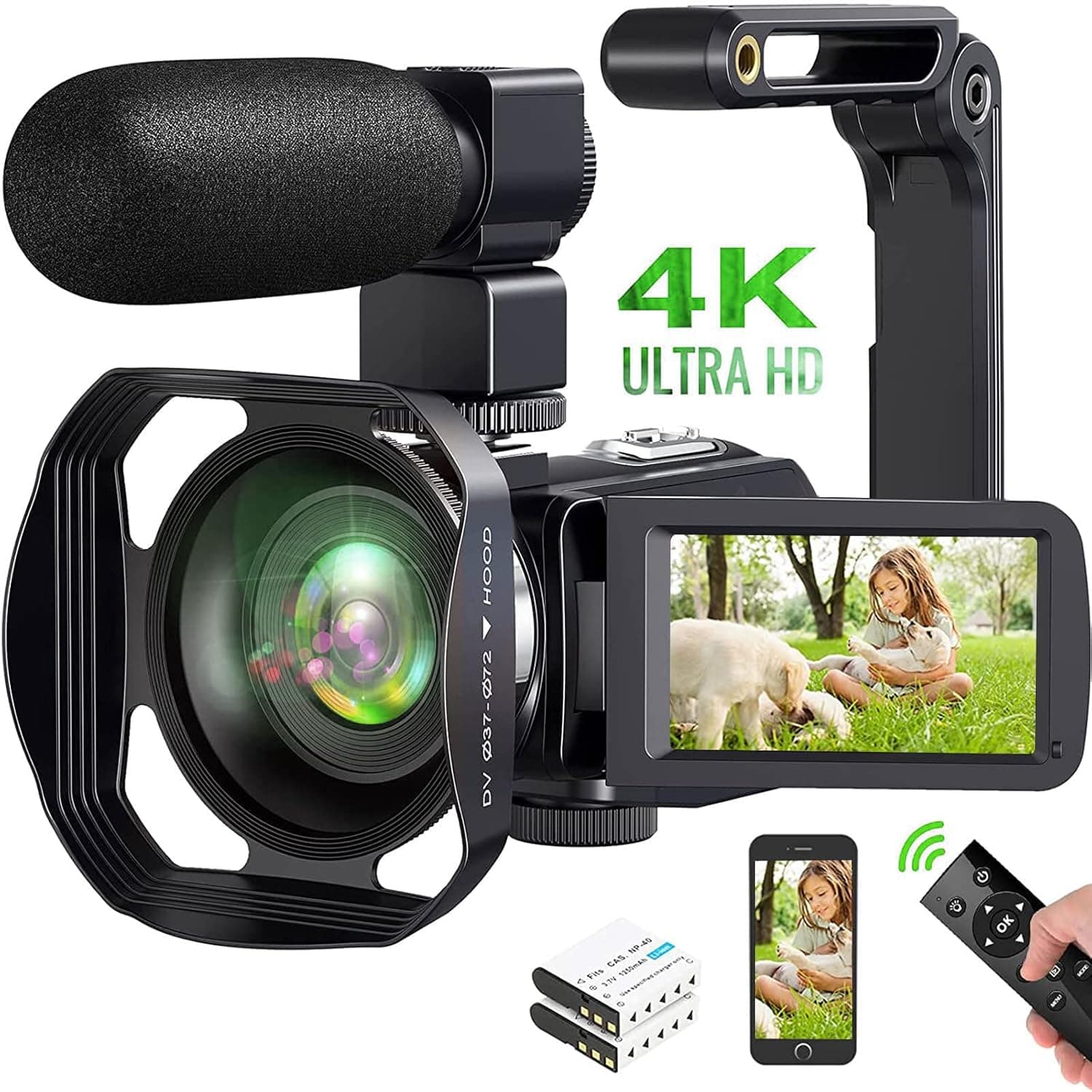 SPRANDOM 4K Video Camera Camcorder, 48MP 60FPS Vlogging Camera YouTube WiFi IR Night Vision 3.0 Inch Touch Screen 18X Zoom Digital Camera Recorder with Microphone, 2.4G Remote Control, 2 Batteries