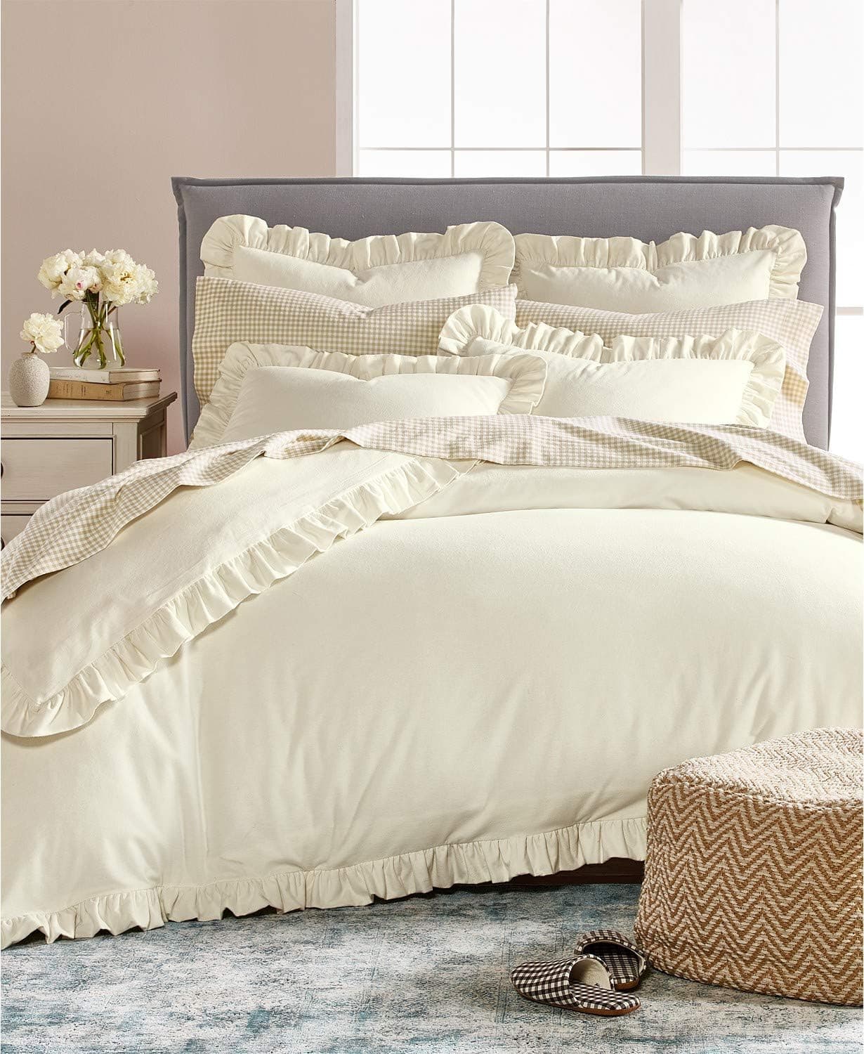 Martha Stewart Luxury Portuguese Flannel Ruffle Full/Queen Duvet Cover Ivory