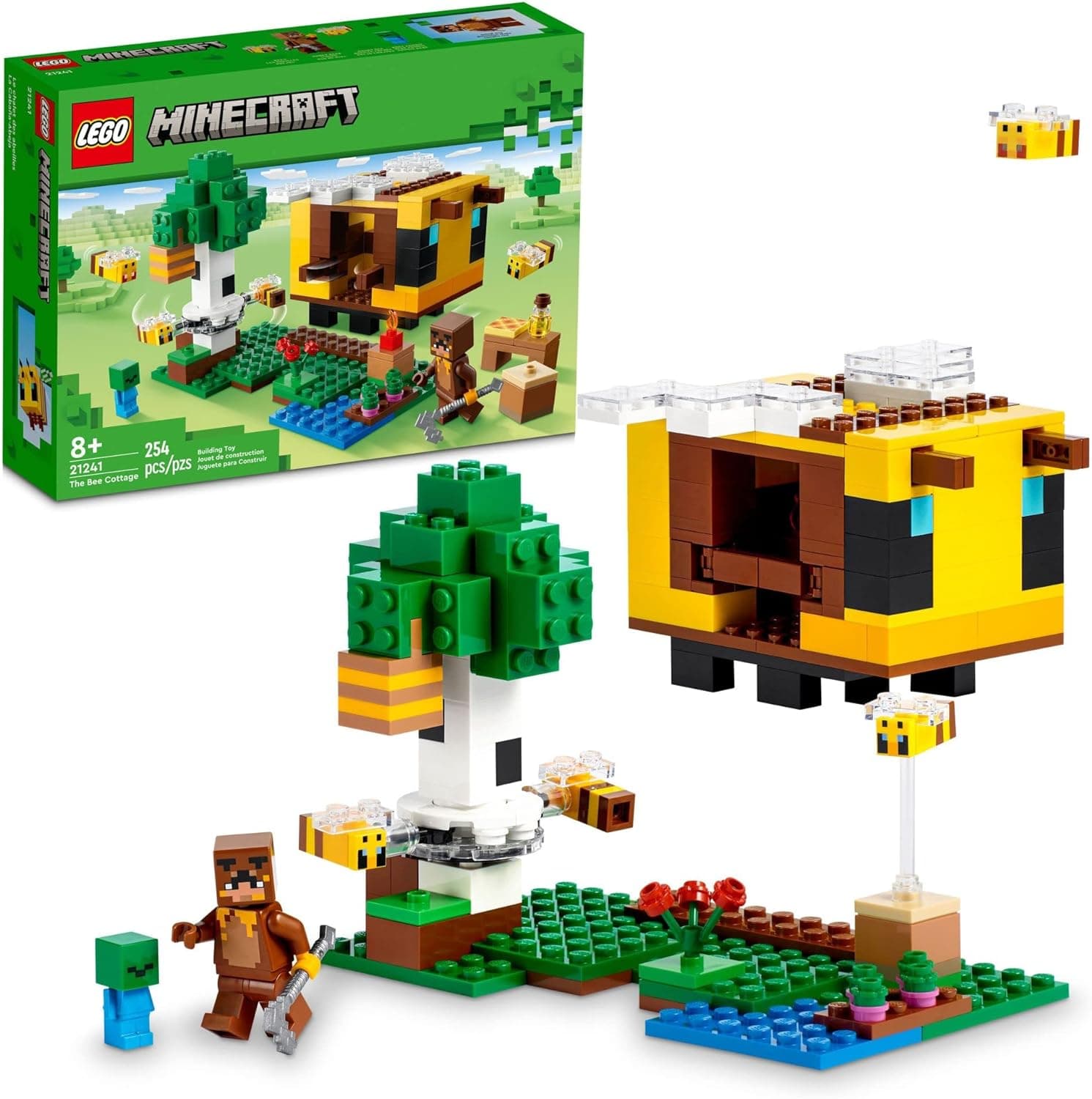 LEGO Minecraft The Bee Cottage 21241, Construction Toy with Buildable House, Farm, Baby Zombie and Animal Figures, Birthday Gift Idea for Boys and Girls