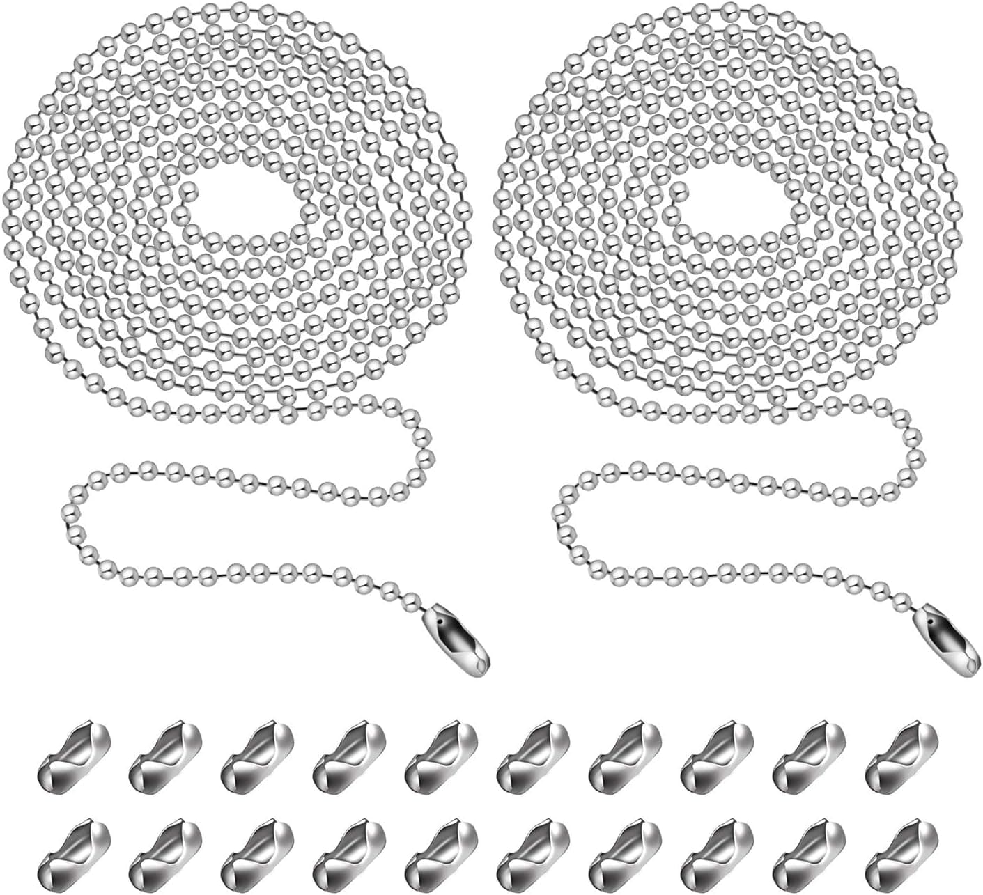 BronaGrand 20 Feet 3.2mm Beaded Pull Chain Roller Chain Extension with 40pcs Matching Connectors,Silver