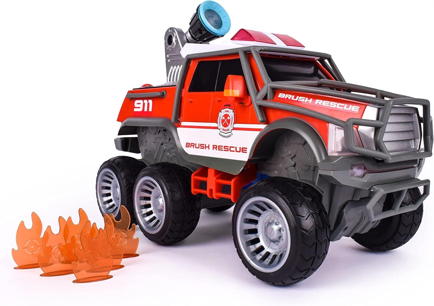 Sunny Days Entertainment Maxx Action Fire Rescue - Off Road Firetruck Toy with Working Water Cannon and Targets | Lights, Sounds, Motorized Drive and Shooting Water | Over 14 Inches Long