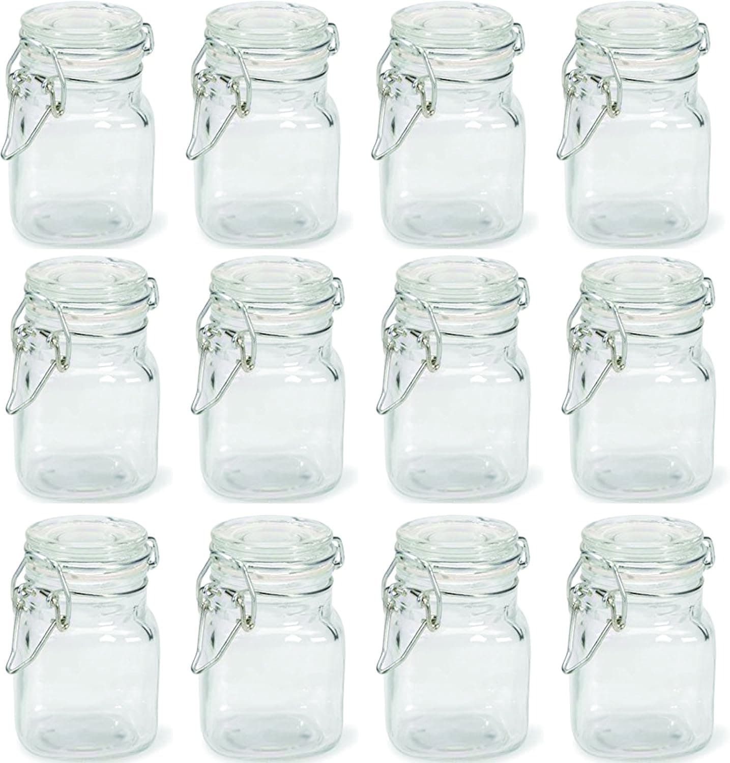 Charmed 3 oz Airtight Square Spice glass Jar with Leak Proof Rubber Gasket and Hinged Lid for Home (12)