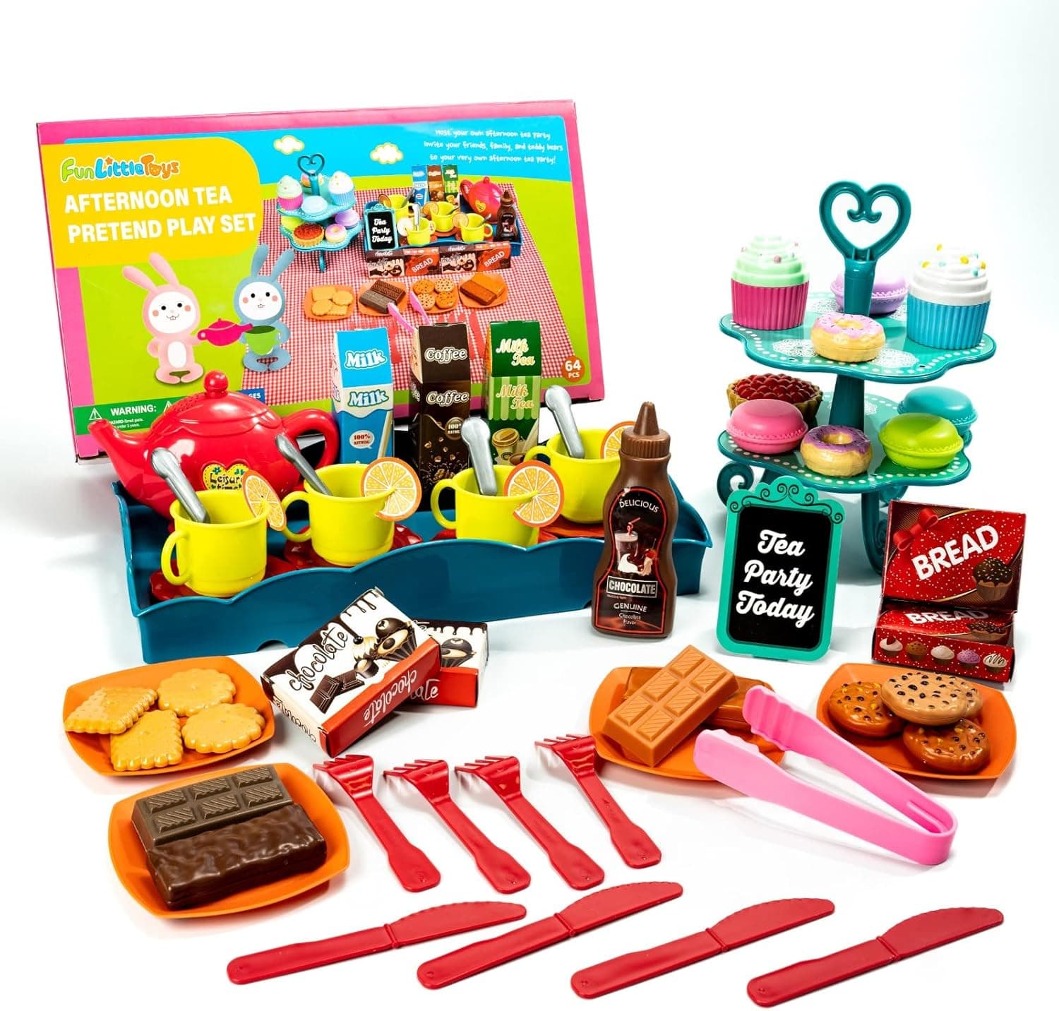 FUN LITTLE TOYS Kids Tea Set for Little Girls Real, 64 PCs Tea Party Set for Little Girls Popular Princess Toys Kitchen Pretend Play Toys Tea Time Montessori Toddler Toys for Girls Age 3 4 5 6 7 8