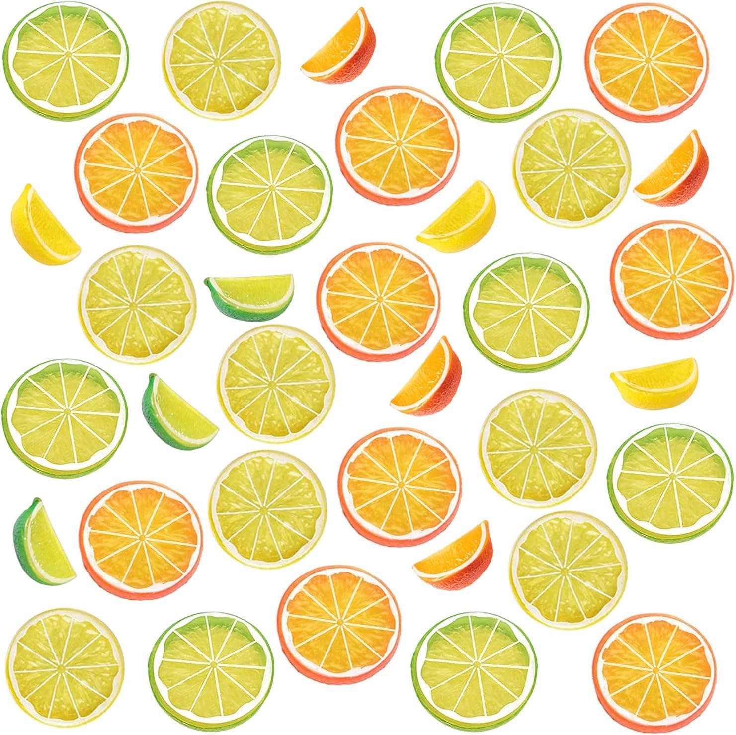 35 Pcs Artificial Fake Lemon Slices Set, 25 Pcs Plastic Simulation Lemon Slice 10 Pcs Fake Lemon Block, Home Decore Fake Fruit Limes for Party Kitchen Wedding Home Decoration and Playing