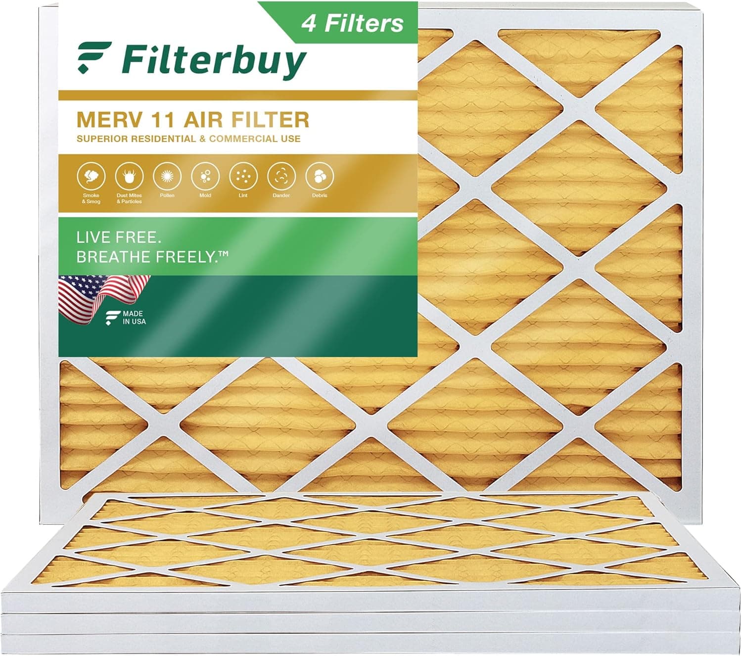 Filterbuy 20x21.5x1 Air Filter MERV 11 Allergen Defense (4-Pack), Pleated HVAC AC Furnace Air Filters Replacement (Actual Size: 19.88 x 21.50 x 0.75 Inches)