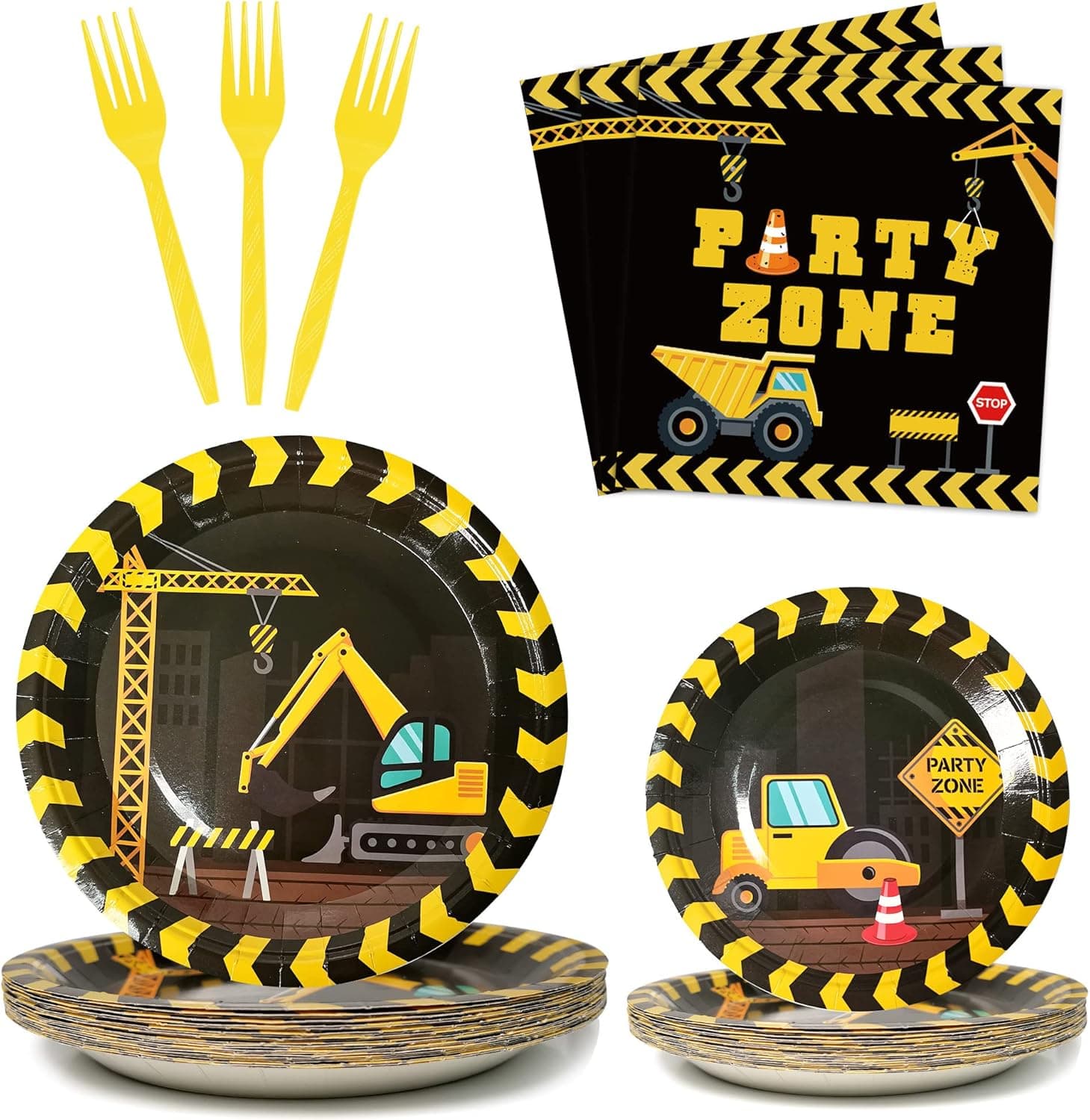 Construction Birthday Party Supplies Serve 24 Construction Plates and Napkins Tablecloth Sets Truck Birthday Decorations for Boys Kids Tractor Dump Digger Vehicle Themed Party Decor