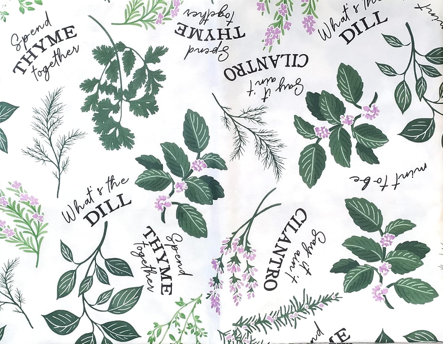 Fresh Herbs Collage with Spicy Sayings Vinyl Tablecloth on White Background with Flannel Backing (60'' Round), Multi