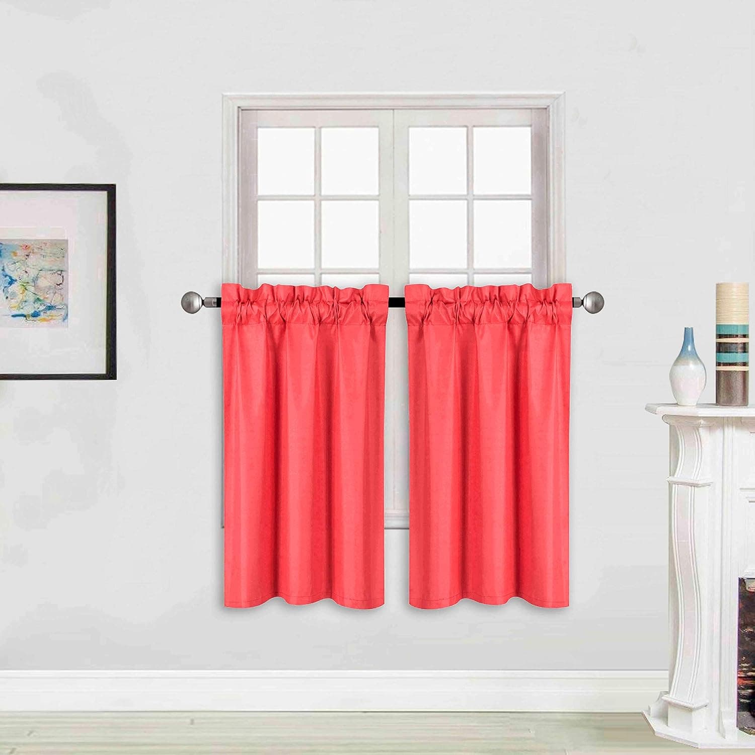 Better Home Style 100% Blackout 2 Tiers Window Treatment Curtain Insulated Drapes Short Panels for Kitchen Bathroom Basement RV Camper or Any Small Window M3036 (Red, 2 Panels 28" W X 36" L Each)