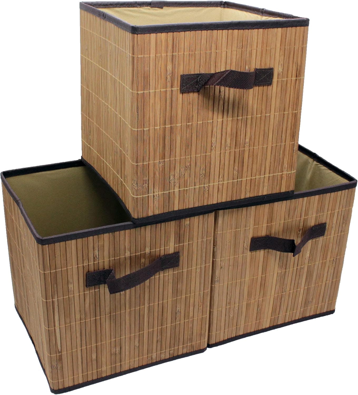 Seta Direct, Brown Natural Bamboo Collapsible Cube Storage Bins Shelf Organizer [3 Pack]