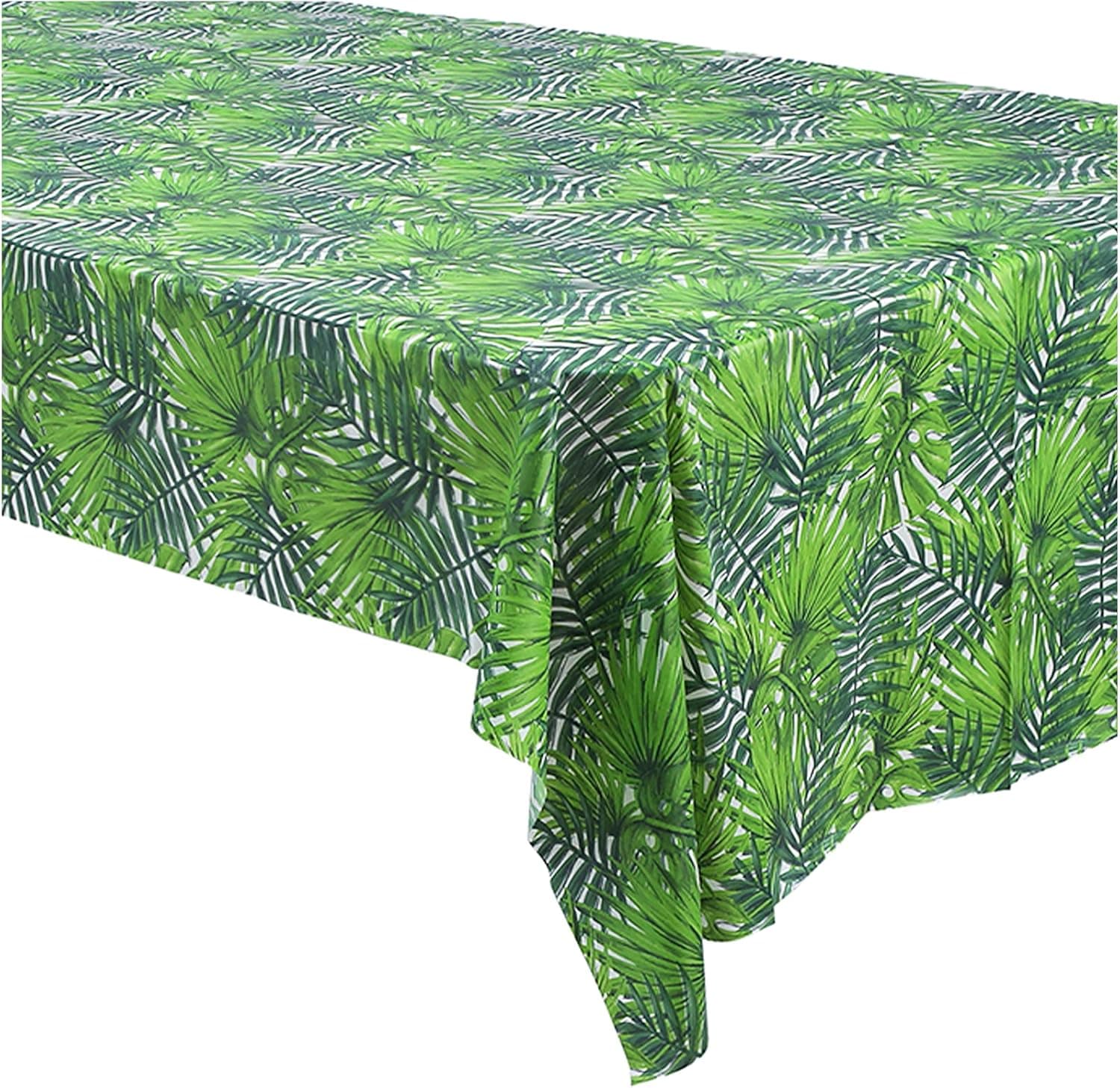 Summer Luau Green Palm Leaf Tablecloth 3 Pack for Hawaii Jungle Animal Safari Theme Zoo Print Table Cover Party Supplies Party Tablecloth for Kids Adults Wild Animal Theme Party Decor 108 x 54 Inch