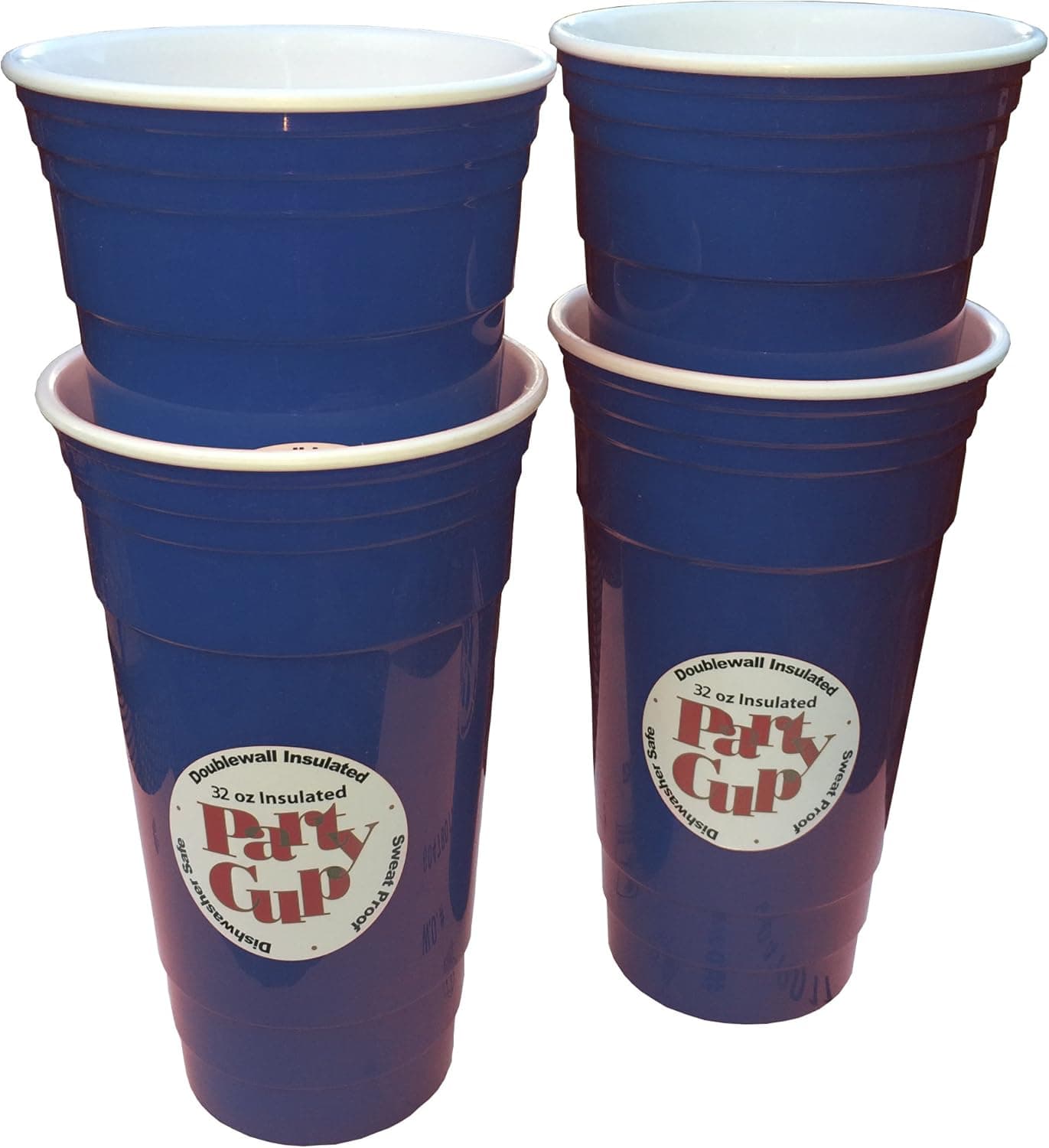 Doublewall Insulated Party Cup 32-oz Plastic Pack of 4 (Blue Sapphire)