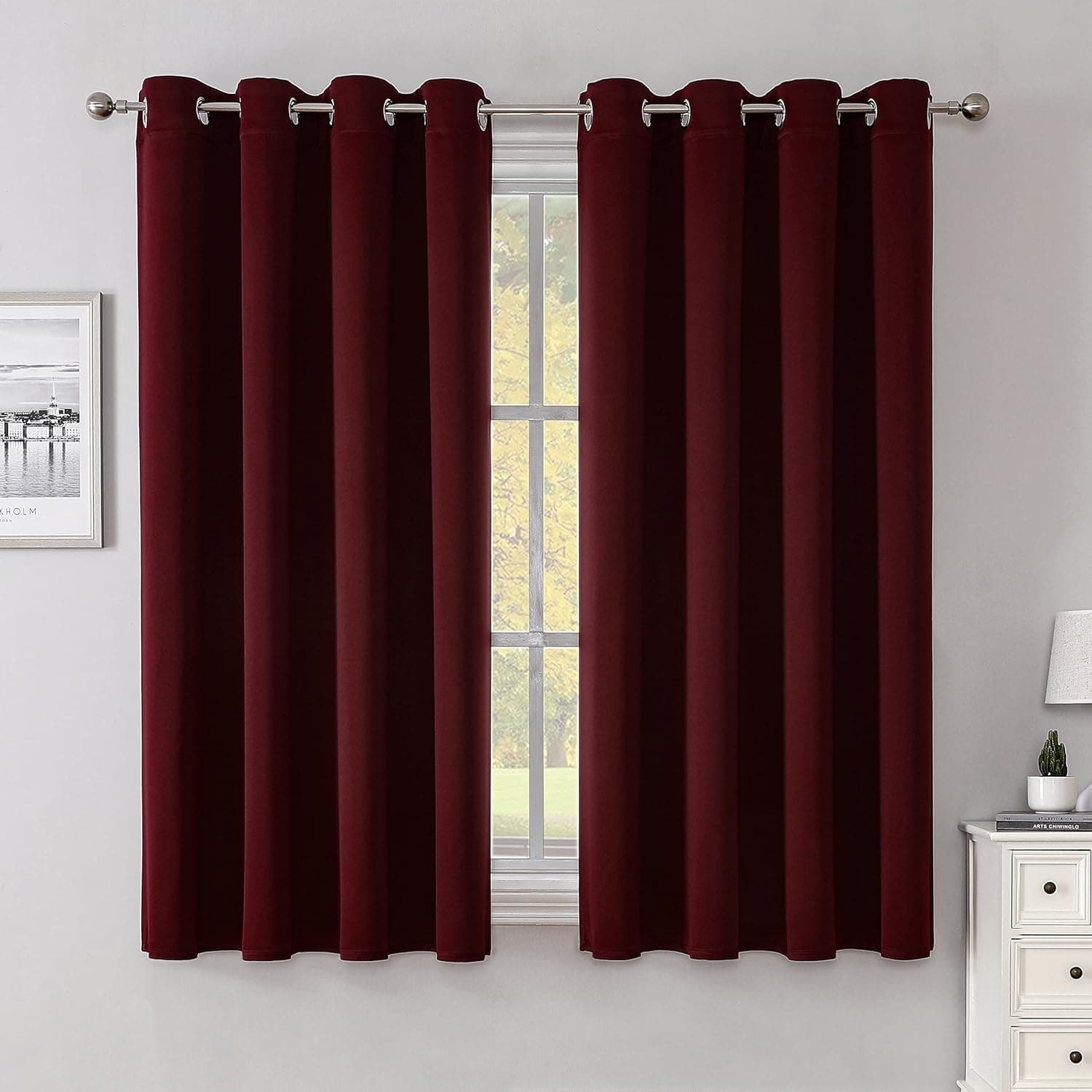 Apriko Blackout Curtains 63 inch Length - Thermal Insulated Room Darkening Curtains 2 Panels for Bedroom/Grommet Top/Burgundy Red/52x63 inch