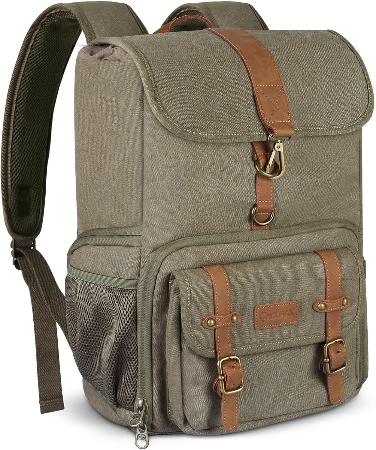 Endurax Canvas Camera Backpack Bag for Photographers DSLR Backpacks fit up to 15.6 Laptop Rain Cover Included, Olive Green