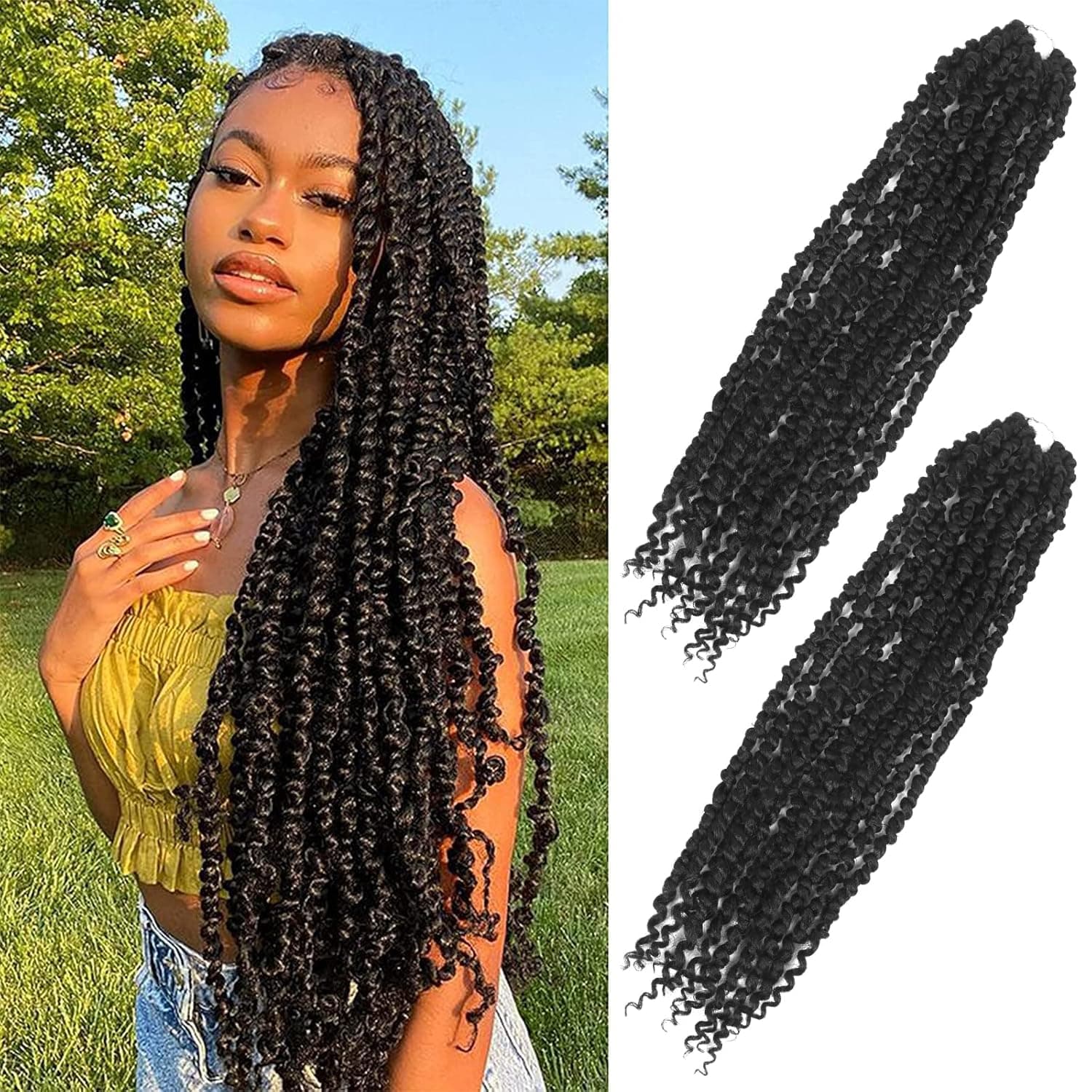 Passion Twist Hair Crochet Hair 2 Packs Pre-Twisted Passion Twist Crochet Braids Bohemian Curly Braids Synthetic Hair Extensions 12 Strands/pack
