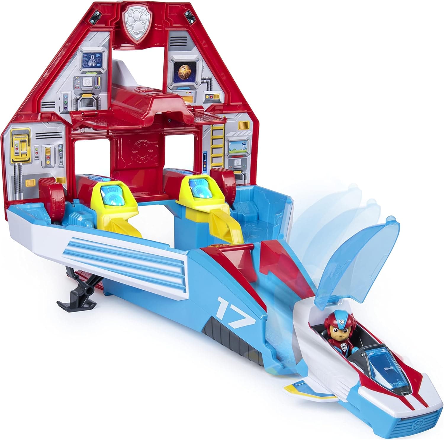 Paw Patrol, Super Paws, 2-in-1 Transforming Mighty Pups Jet Command Center with Lights and Sounds
