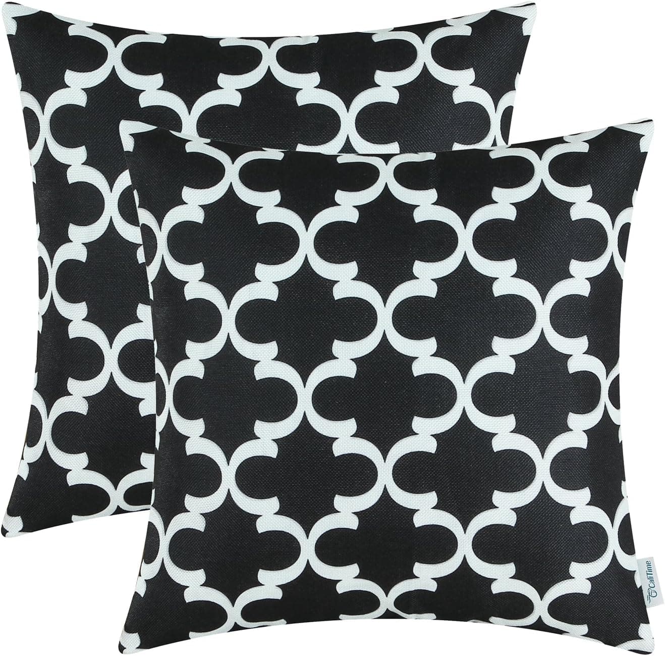 CaliTime Pack of 2 Soft Canvas Throw Pillow Covers Cases for Couch Sofa Home Decor Modern Quatrefoil Accent Geometric 16 X 16 Inches Black