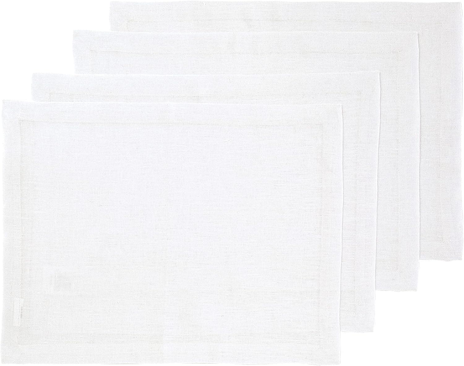 Solino Home Linen Placemats 14 x 19 Inch – Set of 4, 100% Pure Linen White Placemats for Spring, Summer, Indoor, Party – Fete, Handcrafted from European Flax and Machine Washable