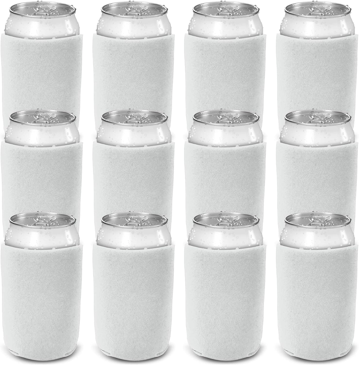 CSBD Beer Can Coolers Sleeves, Soft Insulated Reusable Drink Caddies for Water Bottles or Soda, Collapsible Blank DIY Customizable for Parties, Events or Weddings, Bulk (12, White)