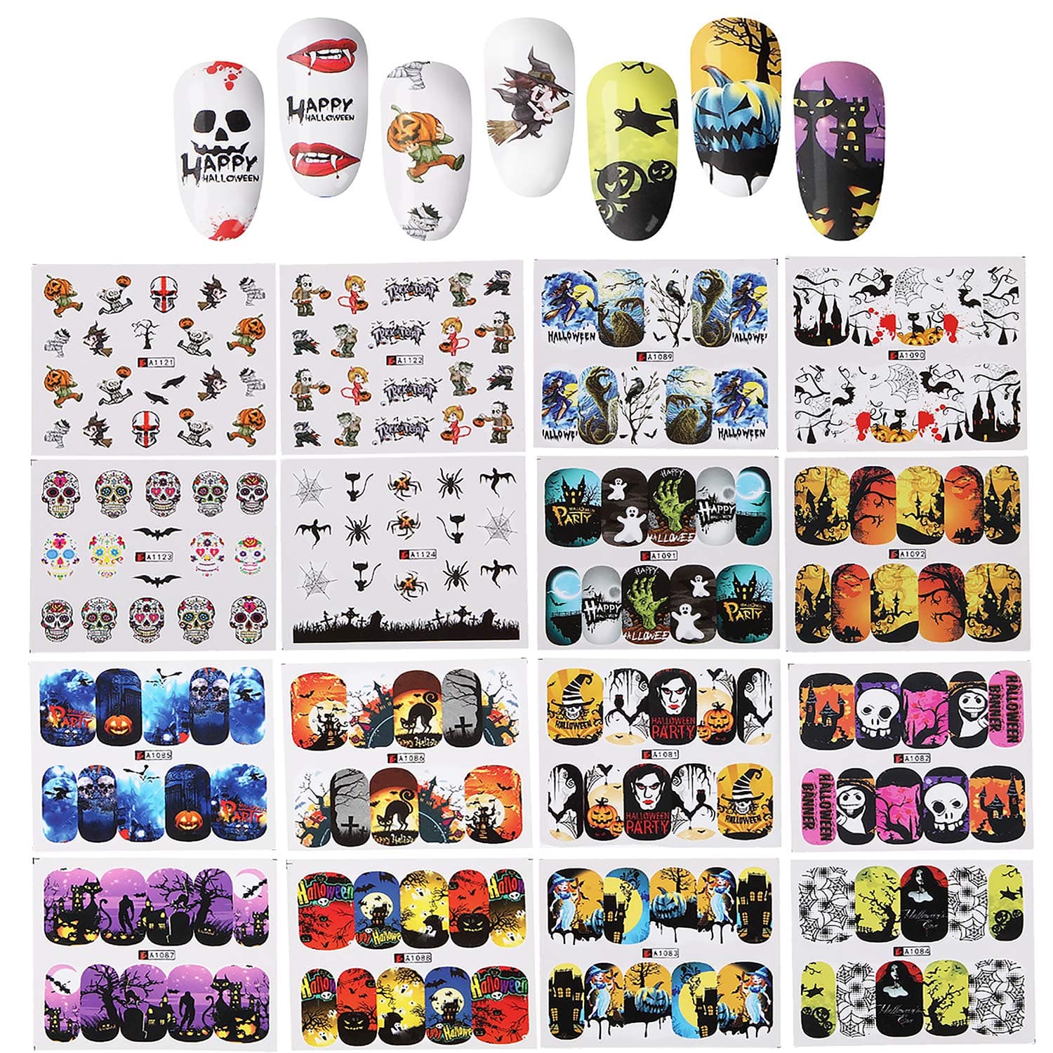 Halloween Nail Stickers, 48 Sheets Different Styles Pattern DIY Transfer Watermark Nail Stickers for Women