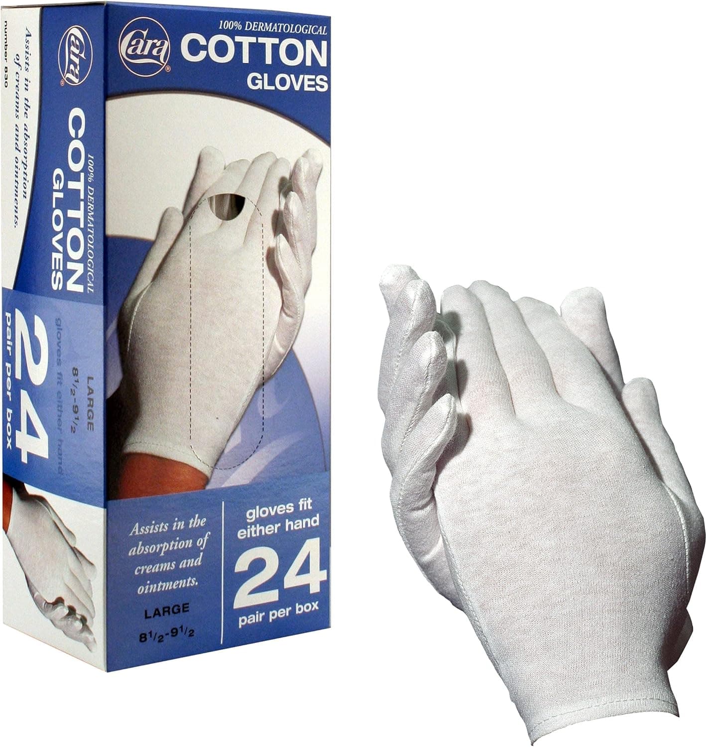 CARA Moisturizing Eczema Cotton Gloves, Large, 24 Pair