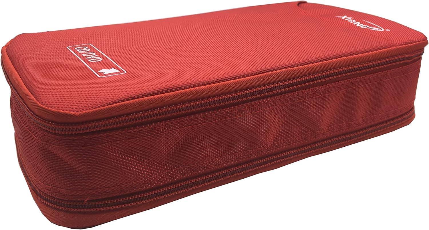BEYLEG® 96 Disc CD DVD Blu-Ray Portable Wallet Storage Organizer Holder Case Bag Album Box (96-Capacity, Red)