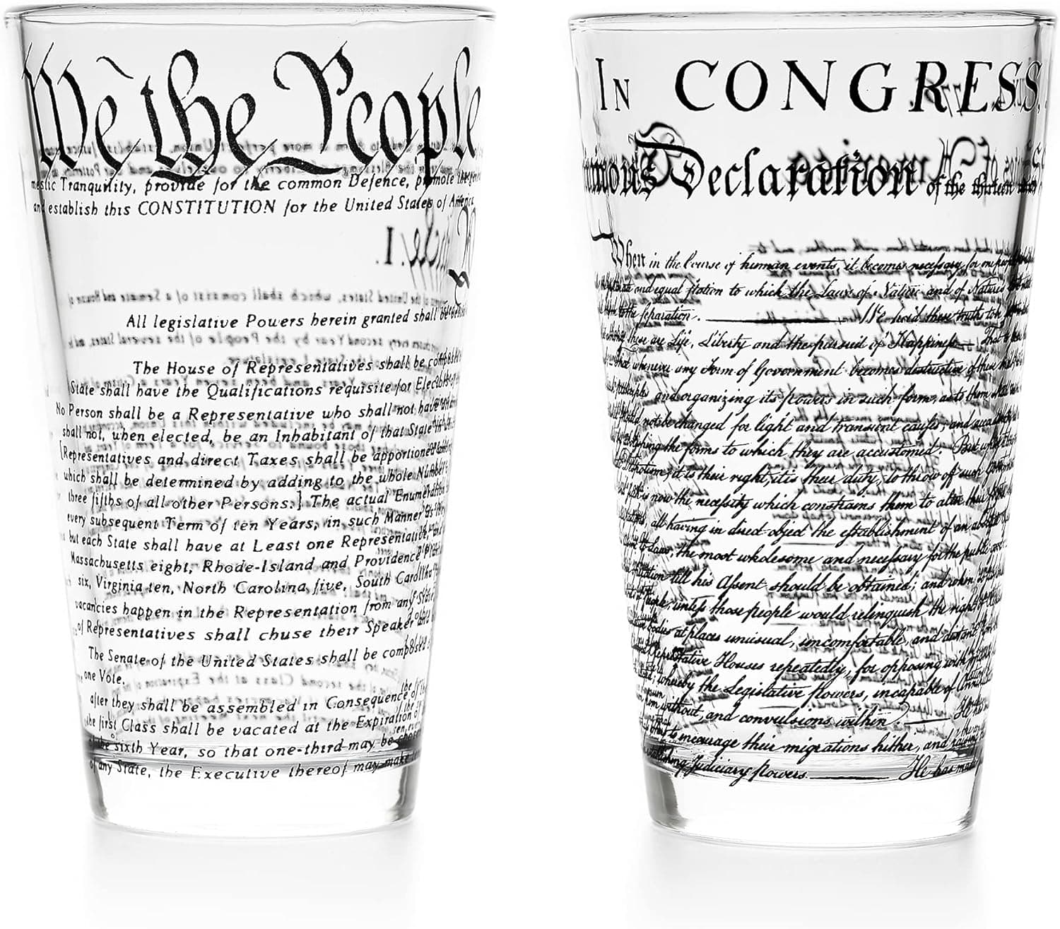 Greenline Goods – United States Constitution & Declaration of Independence Glasses (Set of 2) - 16 oz Drinking Glasses - American US Patriotic Gift Set We The People - Beer Glasses