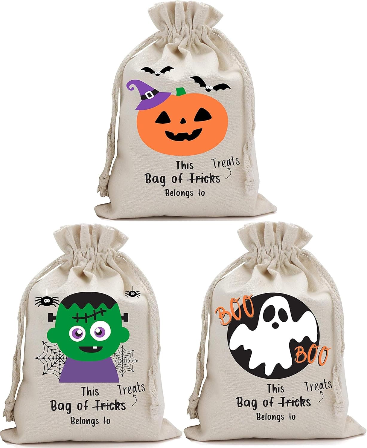 Halloween Bags for Trick or Treat 3 Pack - Halloween Tote Sacks 14 inches x 17 inches