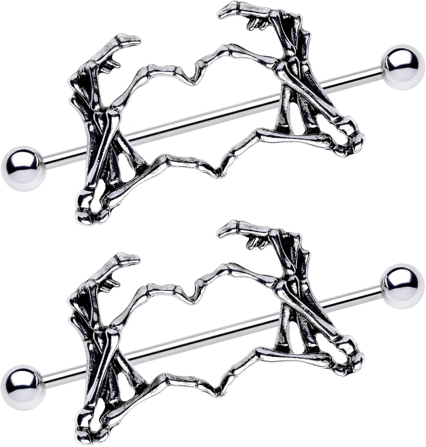 Body Candy Nipplerings Piercing Women 14G 1 1/2" Stainless Steel Skeleton Heart 2Pc Dangle Nipple Ring Set 38mm