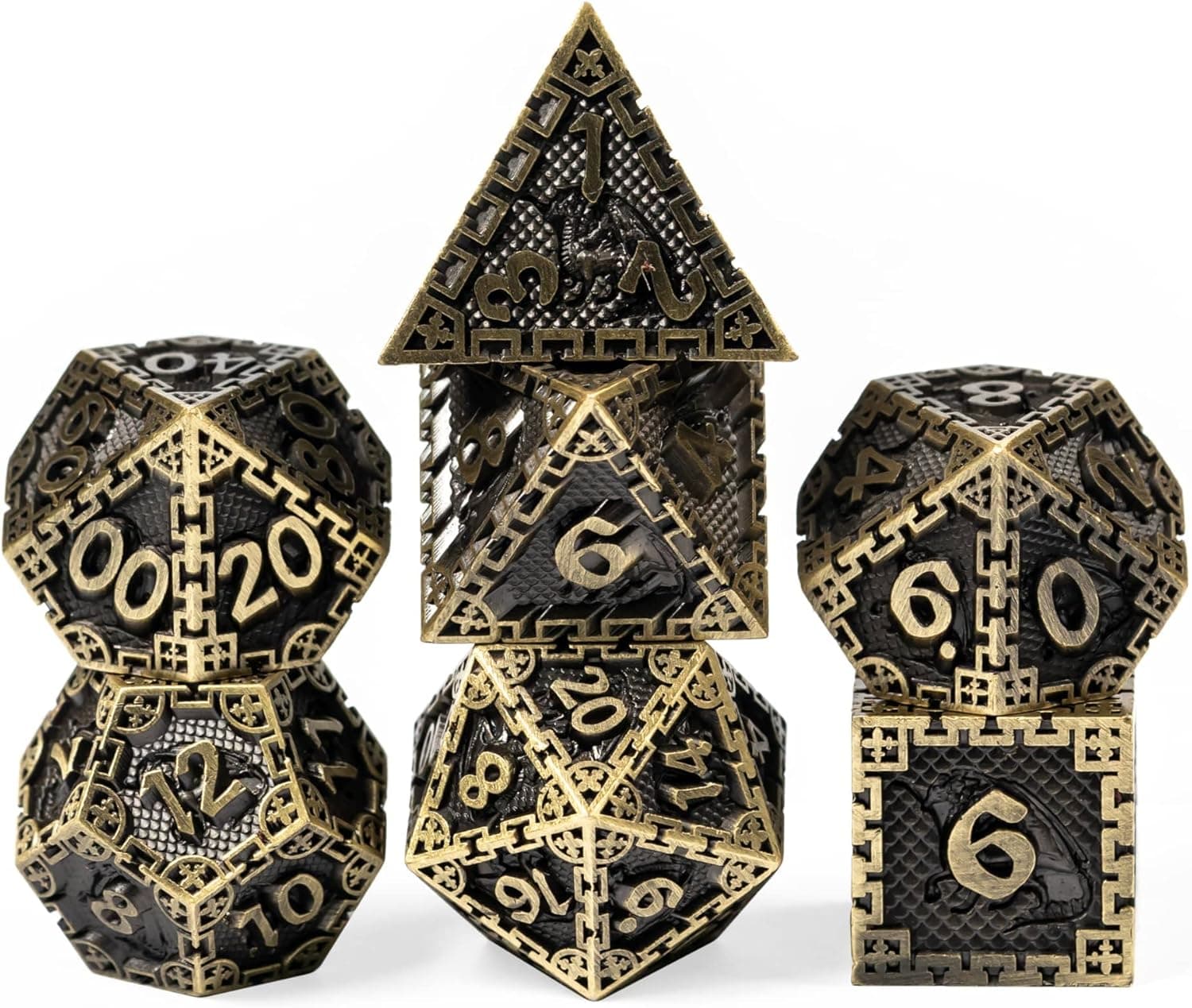 UDIXI 7PCS Metal DND Dice Set, Polyhedral D&D Dice Set Dragon d n d Dice for Dungeons and Dragons, Metal Dice Set d&d for Role Playing Dice (Ancient Bronze)