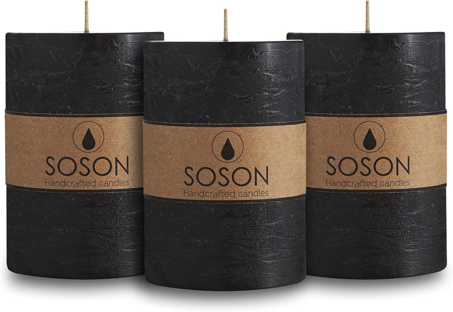 Simply Soson Rustic 3x4 Black Pillar Candles Set of 3 - Unscented Candles - Large Candle for Candle Holders - Velas Decorativas Black Candles Pillar Colored Candles Fall Pillar Candles Bulk