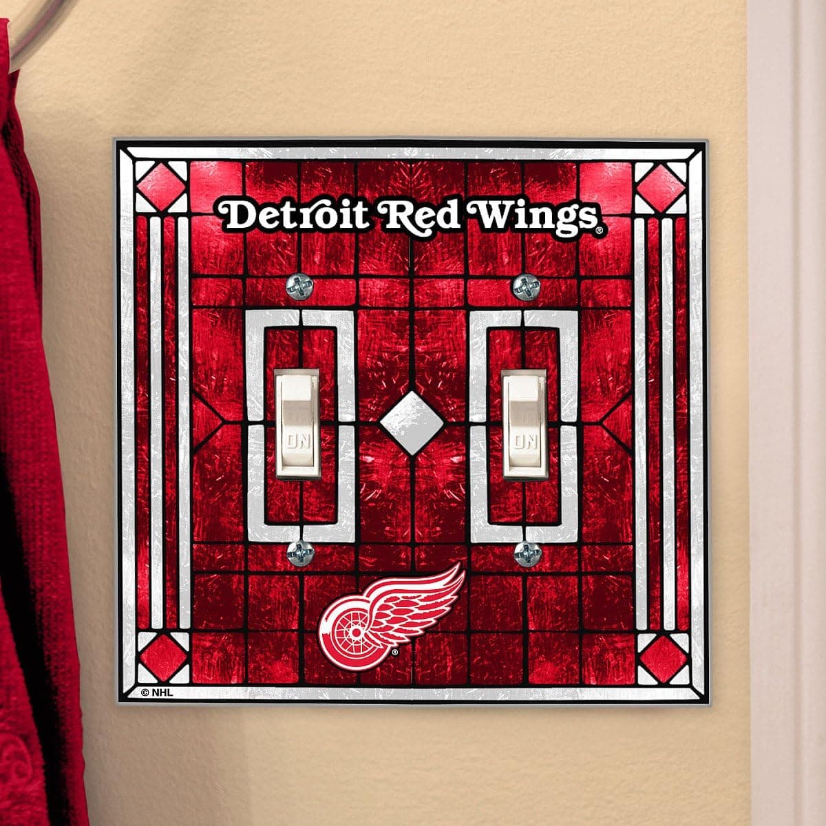Memory Company Detroit Red Wings Art Glass Double Light Switch Cover