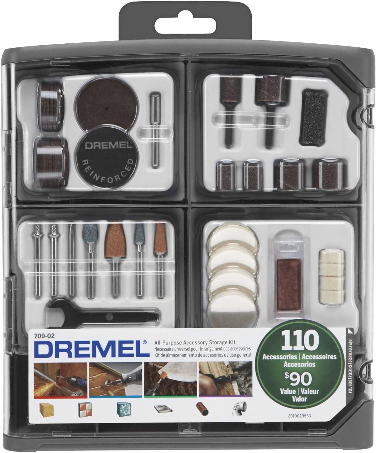 Dremel 709-02 110-Piece All-Purpose Rotary Tool Accessory Kit- Includes a Carving Bit, Sanding Drums, Grinding Stones, Cutting Discs, and a Storage Case , Gray