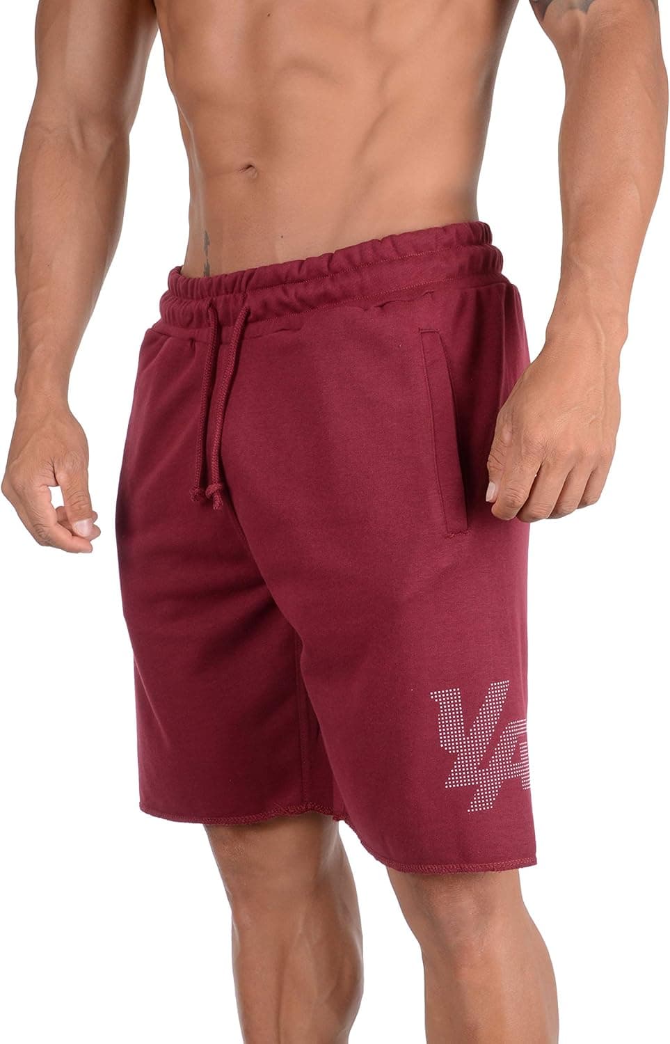 YoungLA Workout Shorts for Men | Cotton Active Gym Training Running Basketball | Pockets 115 Bur S Burgundy