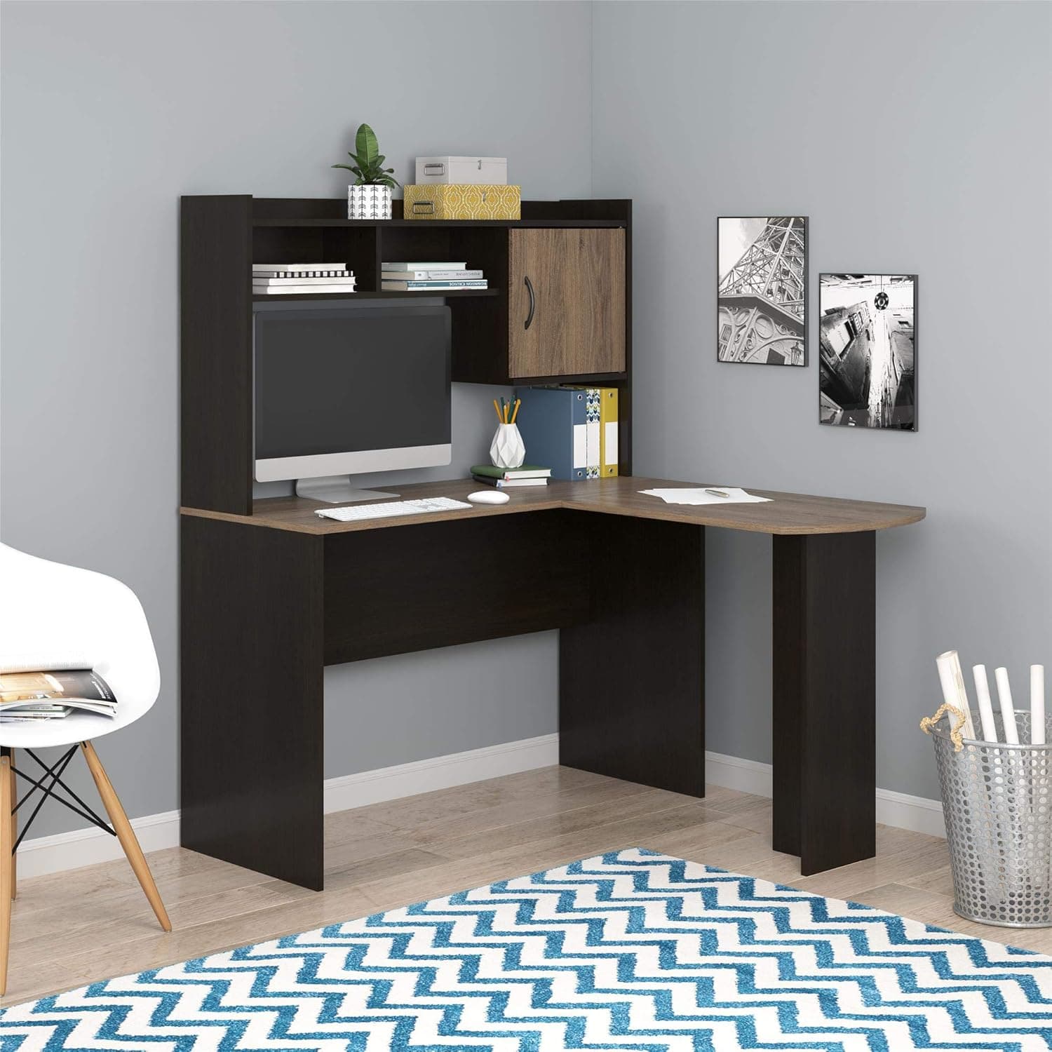 Mainstays' L-Shaped Desk with Hutch, Multiple Colors (L-Shaped Desk with Hutch, Espresso/Rustic Oak)