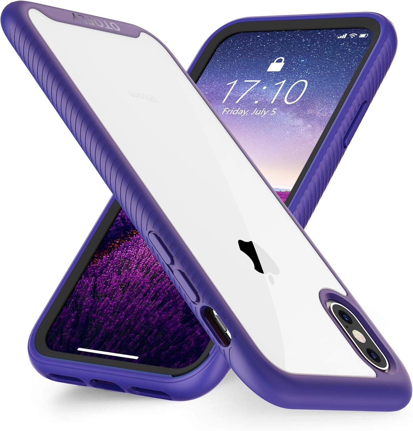 OTOFLY iPhone X Case,iPhone Xs Case,2 in 1 Clear Protective iPhone Case Soft Silicone Bumper Cover Anti-Scratch Shockproof Case Compatible with iPhone X/XS, (Purple)