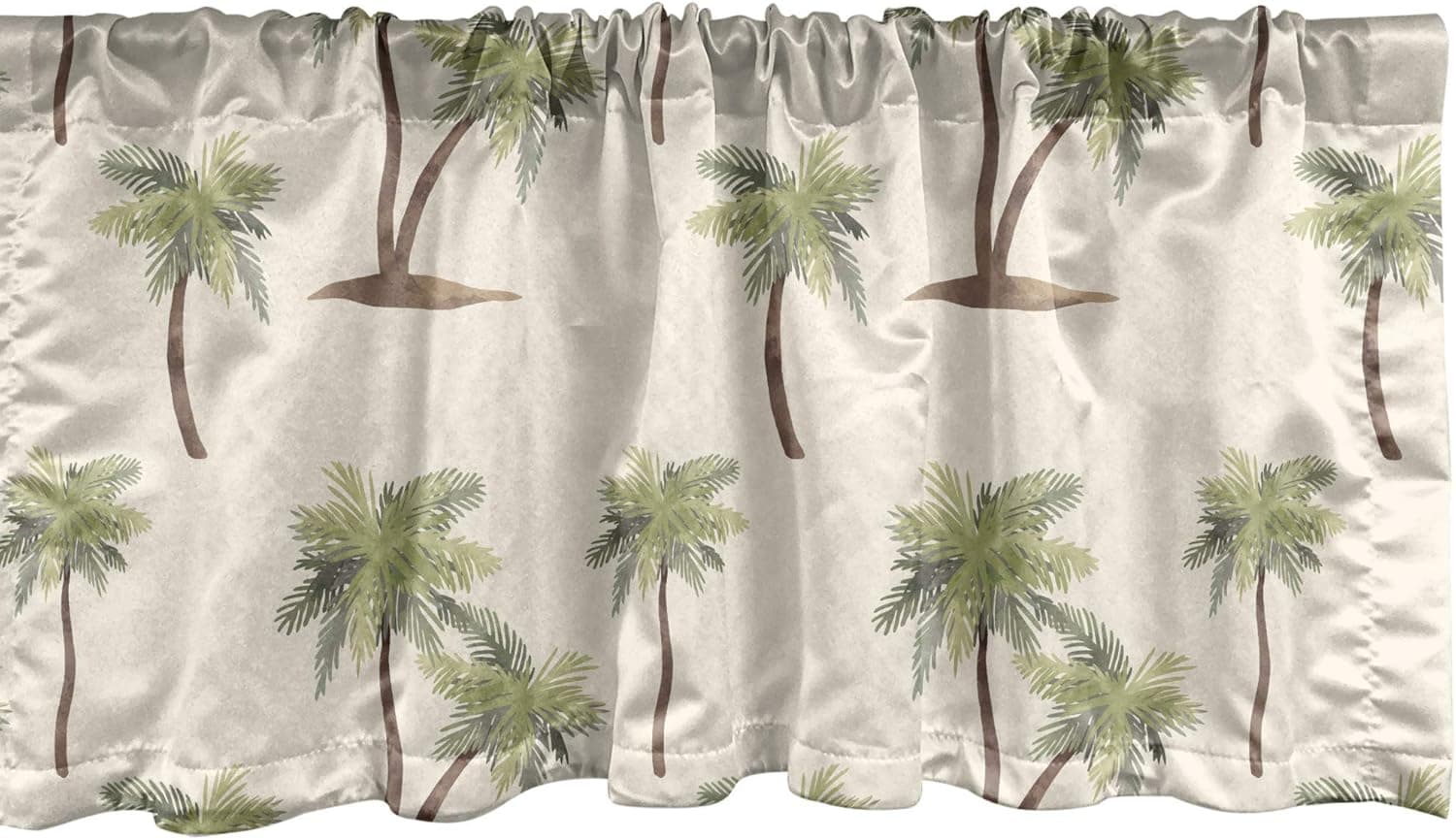 Ambesonne Hawaiian Party Decorations Window Valance Repetitive Jungle Trees Pattern and Hand Drawn Pastel Tropical Palms Curtain Valance for Kitchen Bedroom Decor with Rod Pocket 54" X 12" Cream Cocoa