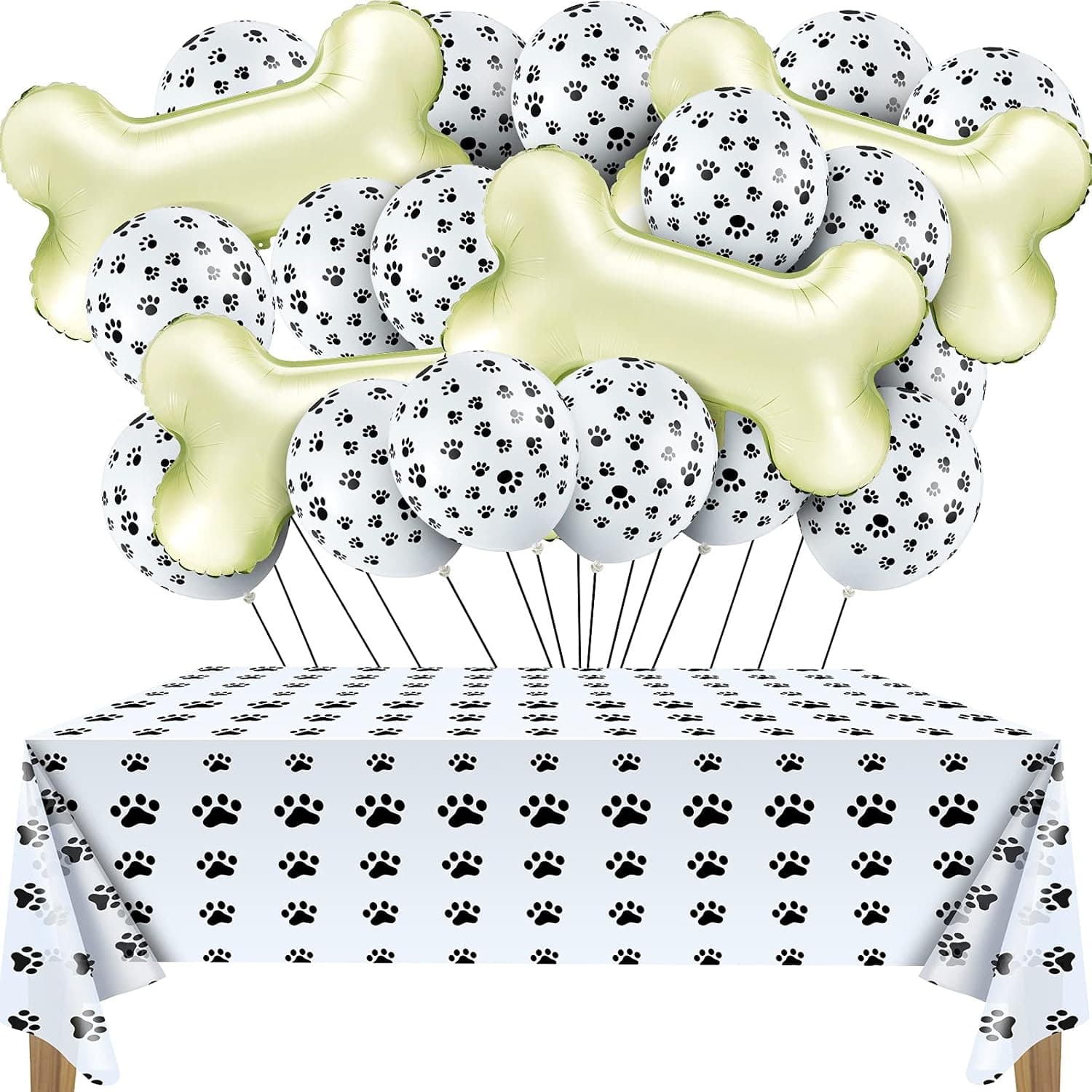 45 Pieces Dog Party Decorations Include 40 Pieces Paw Latex Balloons and 4 Pieces Bone Foil Balloons and Puppy Paw Tablecloth for Dog Paw Birthday Decoration (Dog Paw Style)
