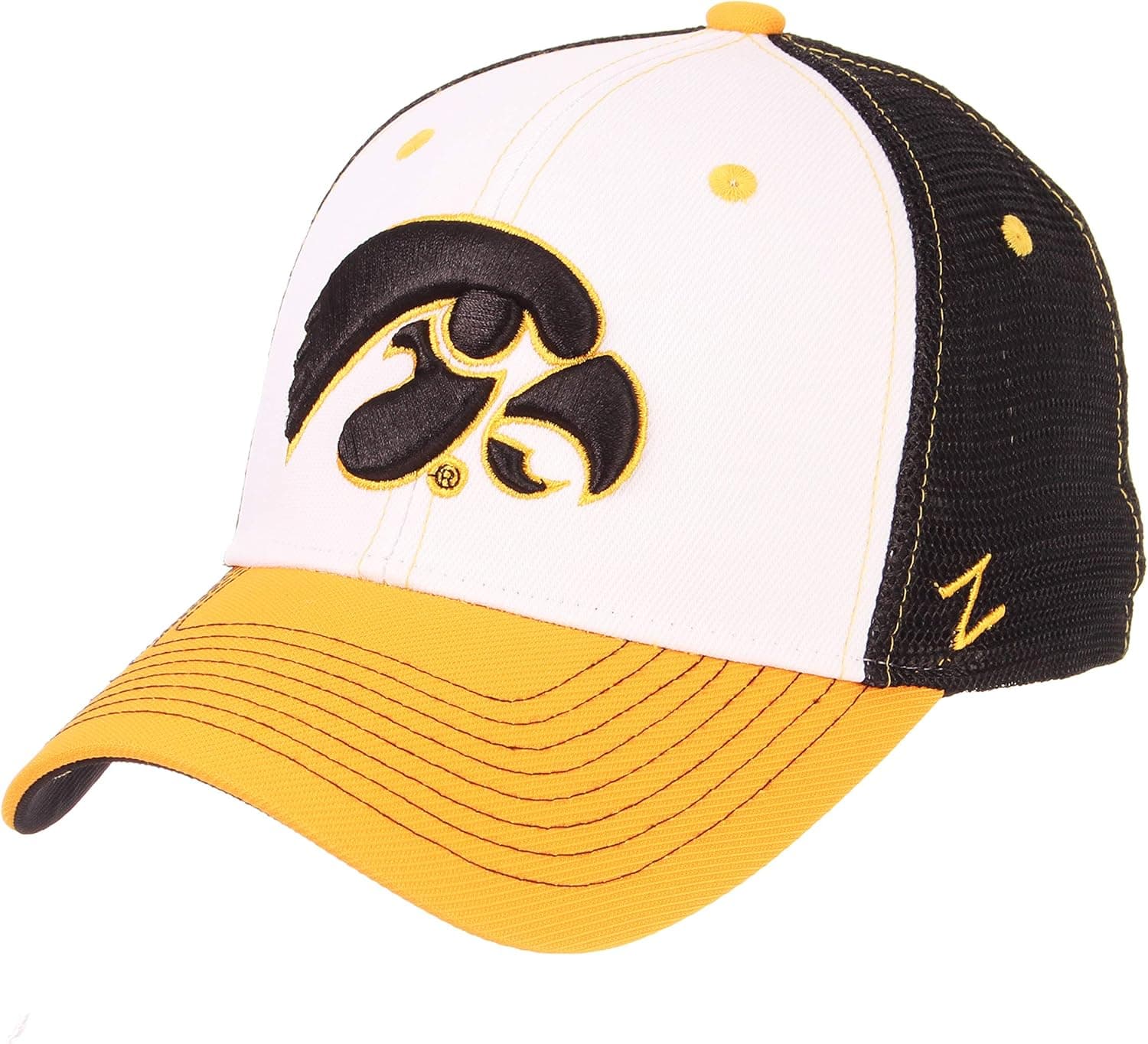 NCAA Zephyr Iowa Hawkeyes Mens Threepeat Relaxed Hat, Adjustable, White/Team Color