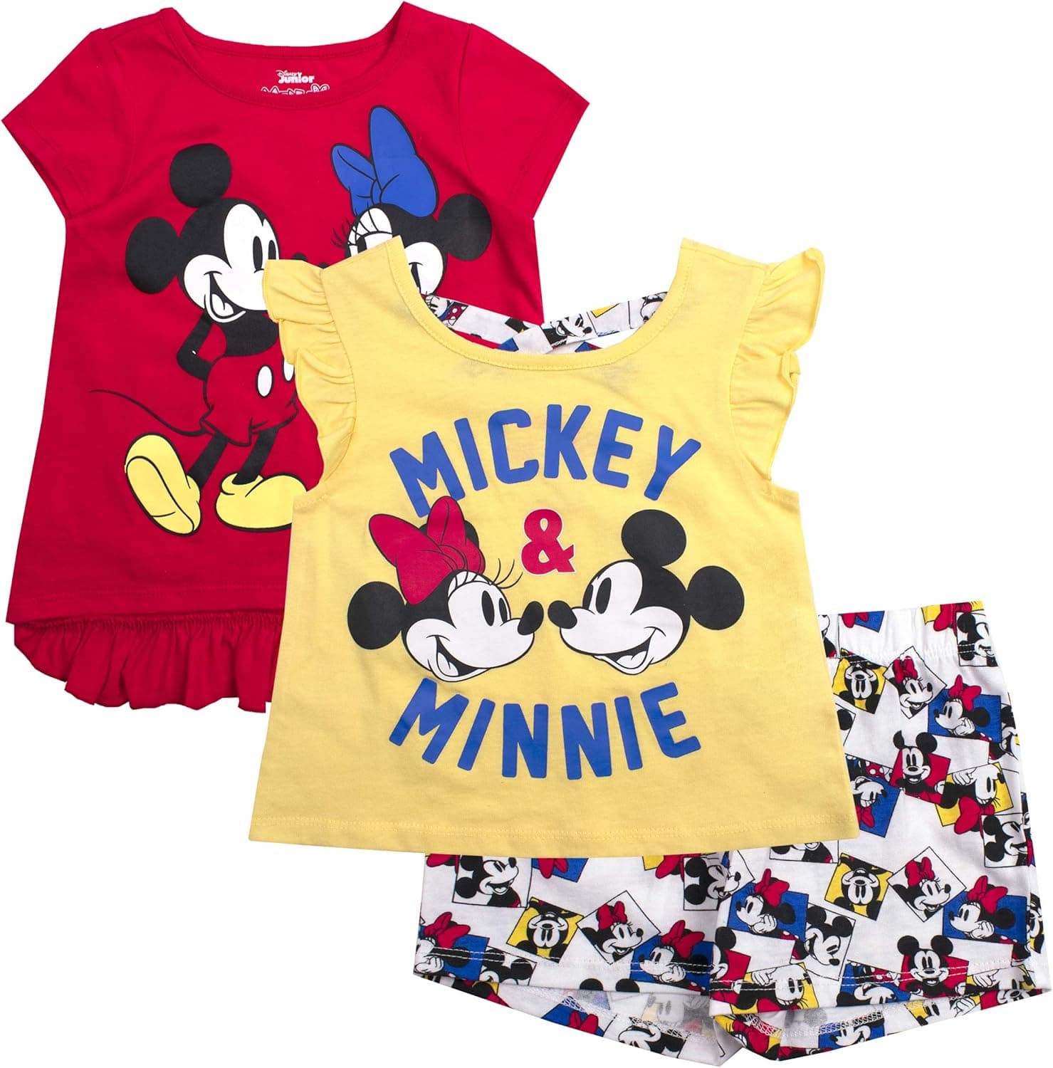 Disney Girls 3-Piece Shirts and Short Set: Wide Variety Includes Minnie, Frozen, and Princess