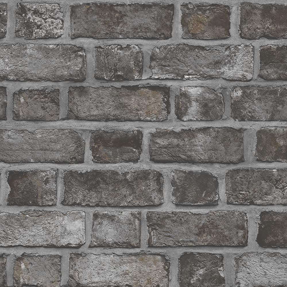 Norwall FH37519 Farmhouse Prepasted Brick Wallpaper, Black, Charcoal, Carbon, 55 Sq Ft