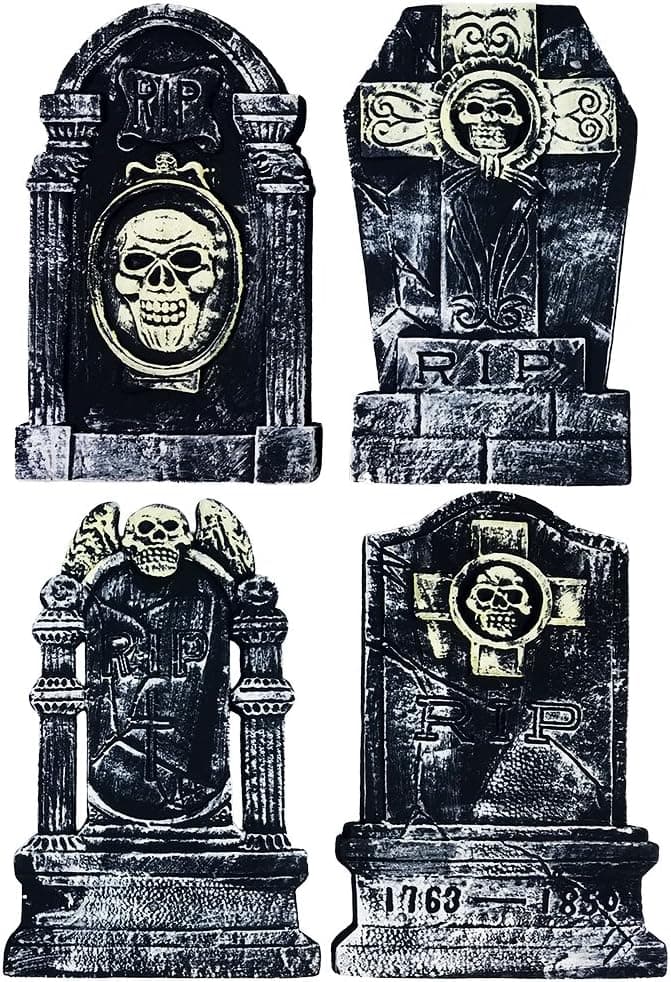 Colonel Pickles Novelties Halloween Tombstone 20 Inch - 4 Piece Set for Creepy Yard Halloween Decorations & Party Supplies
