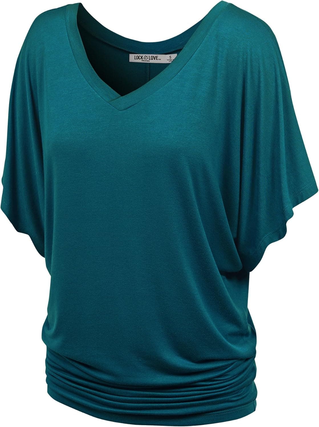 Lock and Love Women's Solid Short Sleeve Boat Crew Neck V Neck Dolman Top XS - 5XL Plus Size