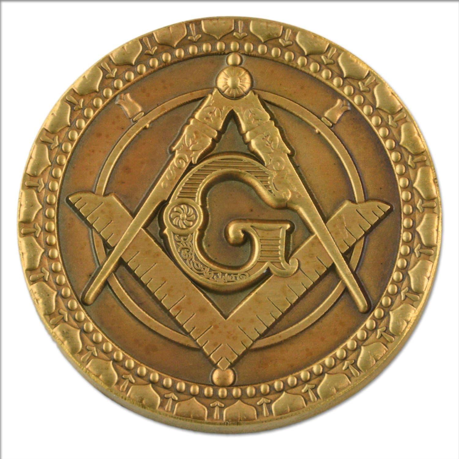 Antique Brass Faith Hope Charity Square & Compass Masonic Coin