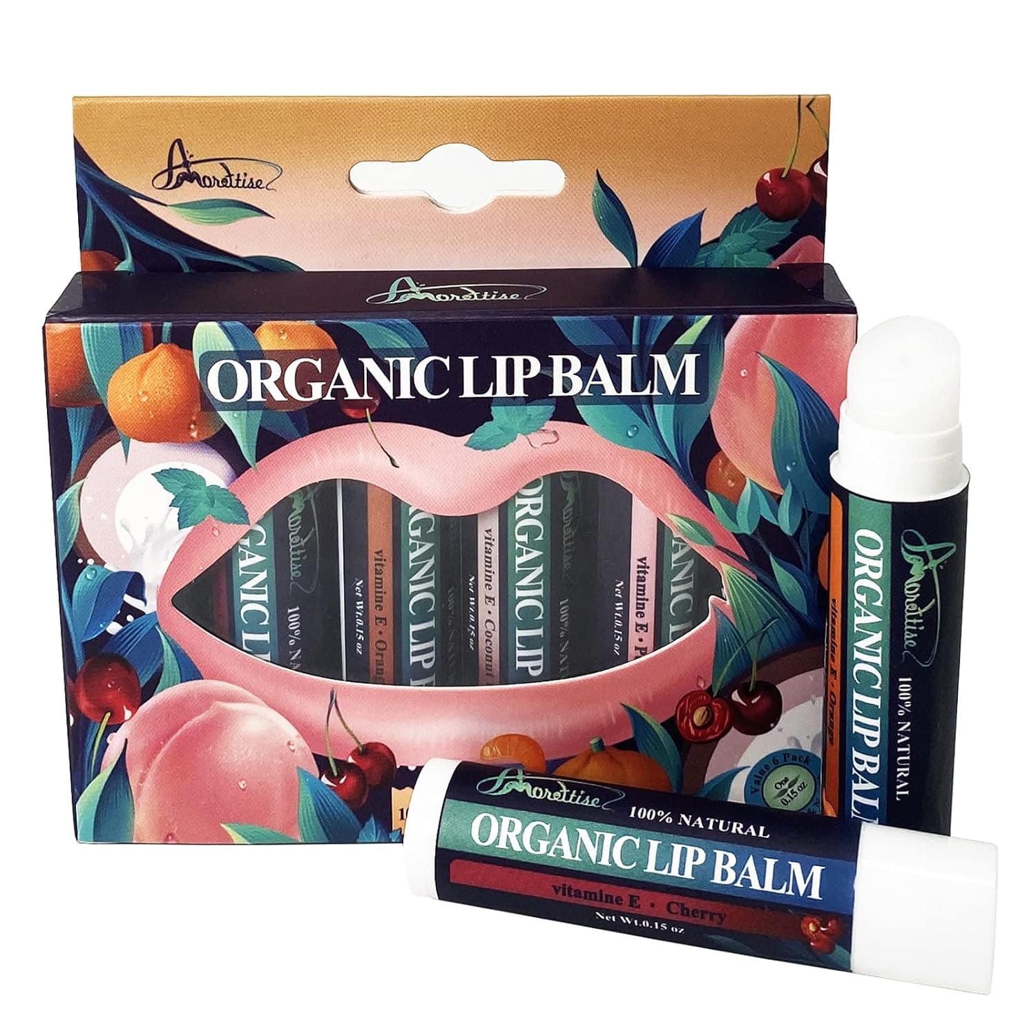Amorettise Lip Balm Set - All-Weather SPF15 Moisturizing Lip Balm with Beeswax, Coconut Oil and Vitamin E, Lip Care to Moisturize Dry Lips, 6 Count