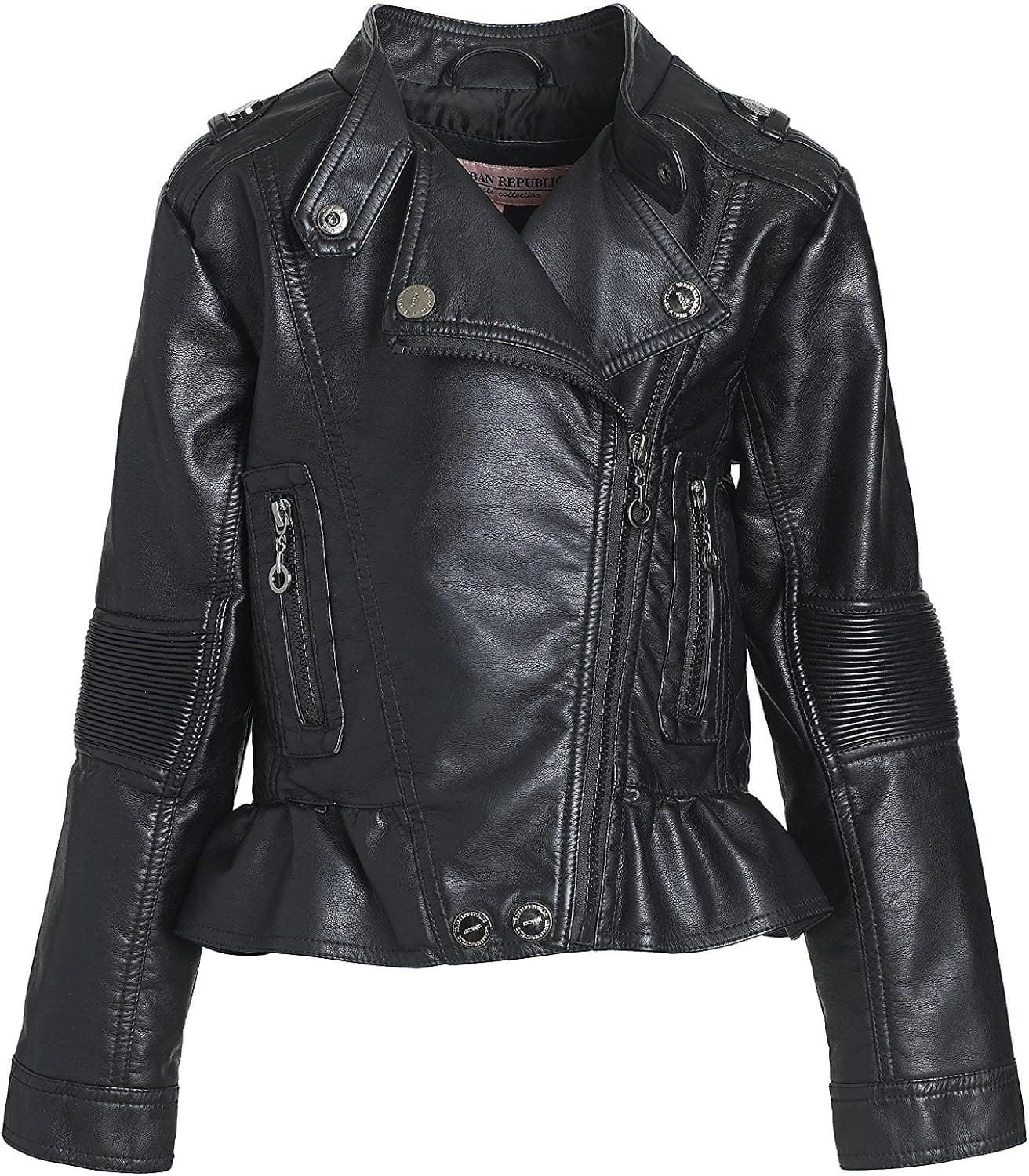 URBAN REPUBLIC Girls? Jacket ? Faux Leather Motorcycle Moto Biker Jacket (4-16), Size 16, Black