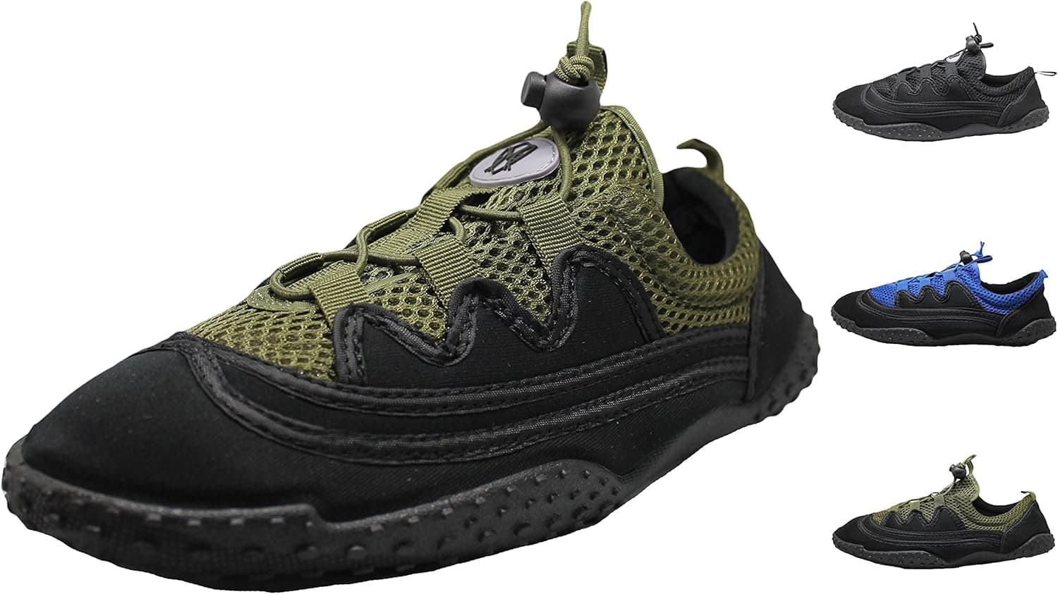 Greg Michaels Men's Laced Water Shoes - Aqua Socks Pool, Beach, Lake, Yoga, Exercise Drawsting Closure (9, Black/Olive)