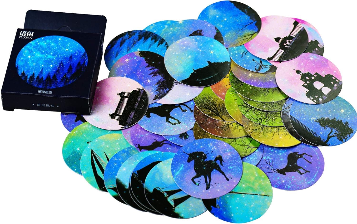 Molshine 200pcs Round Stickers - Bright Starry Sky Series Decals for Decoration,DIY,Scrapbook,Laptop,Envelop,Luggage,Refrigerator,Skateboard - 4Pack